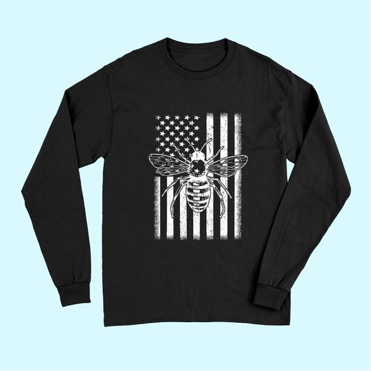 American Flag Honey Bee Honeycomb Beekeeper BeeKeeping Long Sleeves