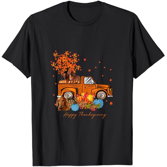 Discover Dachshund Pumpkins Truck Leaf Autumn Fall Thanksgiving T-Shirt