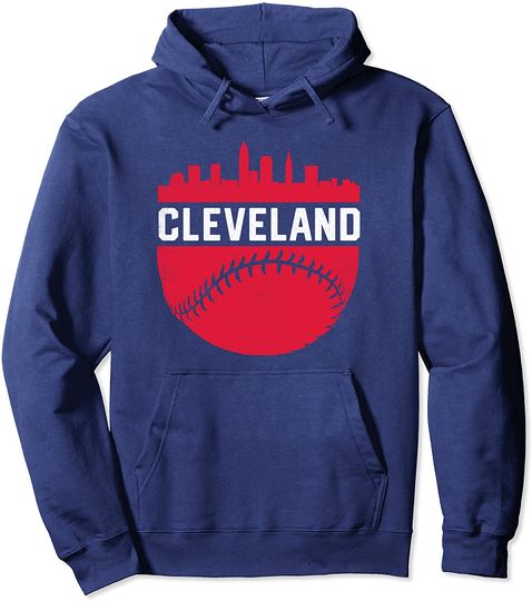 Vintage Downtown Cleveland Ohio Skyline Baseball Hoodie