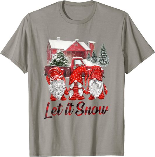 Three Gnomes In Red Let It Snow Gnome Christmas T-Shirt