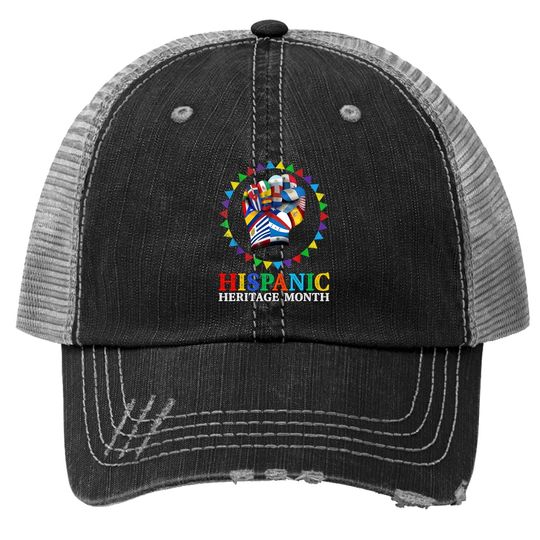 Hispanic Heritage Month Strong Latino Hand Countries Flag Trucker Hat