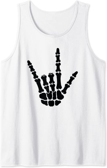 Hand Love Sign Tank Top I Love You ASL American Sign Language Skeleton Hand on Black