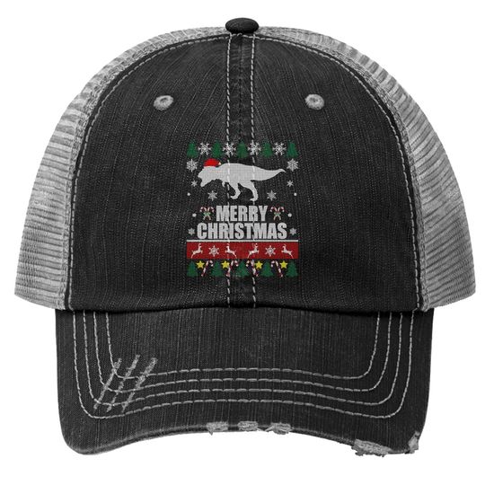 Ugly Christmas Dinosaur T-Rex Tyrannosaurus Rex Essential Trucker Hats