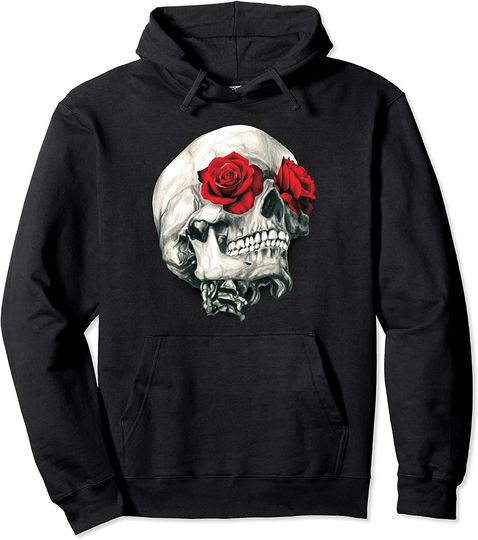 Skull With Flower Hoodie Skull Roses Hoodie Rock Music Skulls Flowers Rockers Gift Pullover