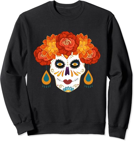 Skull With Flower Sweatshirt  Floral Sugar Skull Dia De Los Muertos Women Day of The Dead