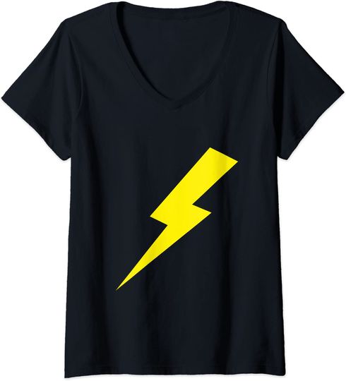 Discover Womens Lightning Bolt Yellow Print V-Neck T-Shirt