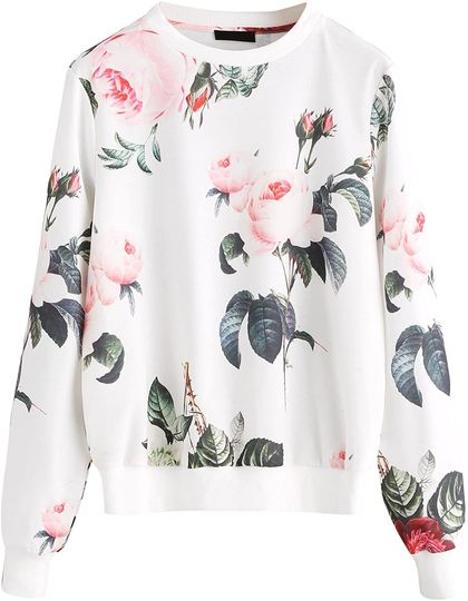 Flower Sweatshirt Romwe Women's Casual Floral Print Long Sleeve Pullover Tops Lightweight