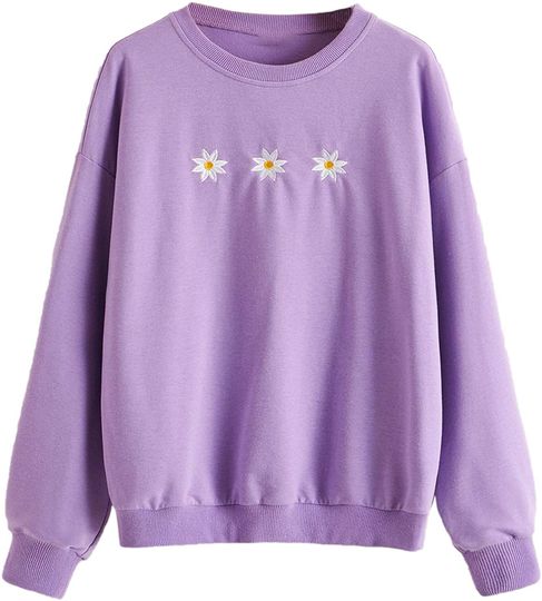 Flower Sweatshirt Makemechic Women's Graphic Letter Print Round Neck