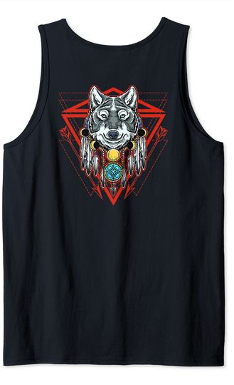 Wolf Dream Catcher  Tank Top Native Feathers Grey