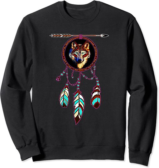 Wolf Dream Catcher Sweatshirt Native American Timber Tribal