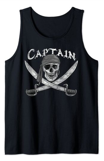 One Piece Jolly Roger Tank Top Pirate Ship Captain Skull & Cutlasses Jolly Roger