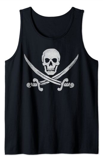 One Piece Jolly Roger Tank Top Jolly Roger Pirate Skull and Cutlasses Distressed Pirate