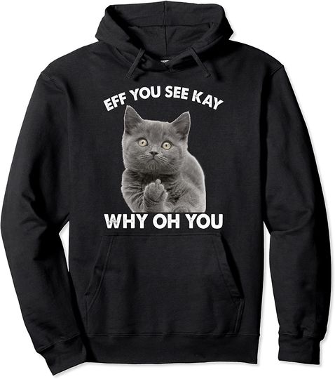 Cat Middle Finger Eff You See Kay Why Oh You Funny Cat Middle Finger Humor Cat Pullover Hoodie