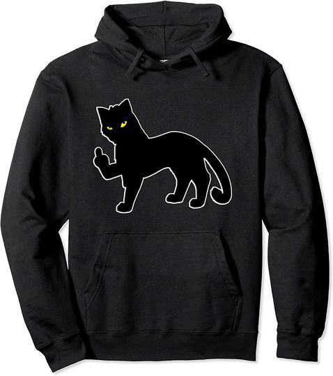 Cat Middle Finger Middle finger, black cat middle finger for women and men Pullover Hoodie