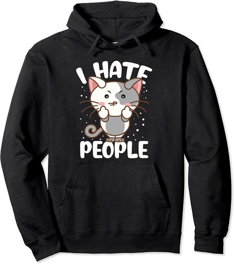 Cat Middle Finger I Hate People Middle Finger Funny Cat Lovers Pullover Hoodie