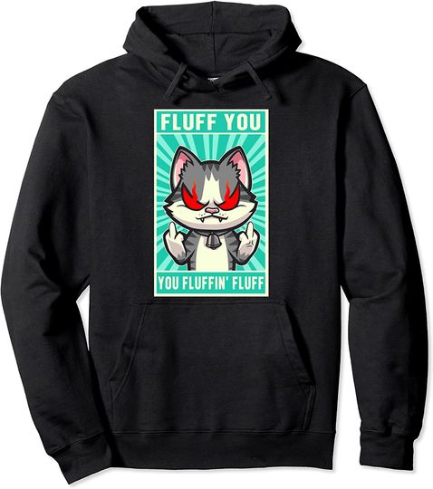 Cat Middle Finger Fluff You Middle Finger Angry Cat Red Eyes Animal Evil Pullover Hoodie