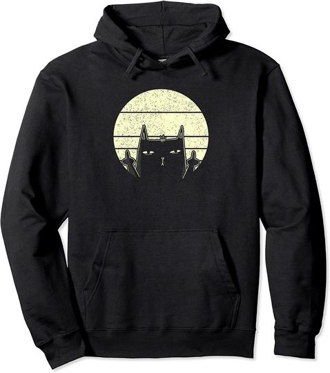 Cat Middle Finger Angry Cat With Middle Finger Retro Vintage Kitten, Funny Cat Pullover Hoodie
