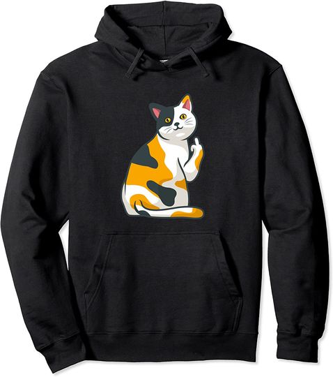 Cat Middle Finger Cute Cat and Kitten Flipping You Off Middle Finger Design Pullover Hoodie