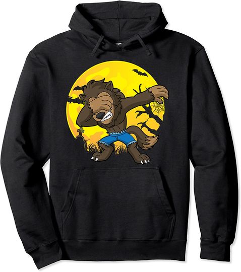 Cartoon Werewolf Hoodie Halloween Dabbing Werewolf Funny Humor Kids Boys Youth Mens Pullover