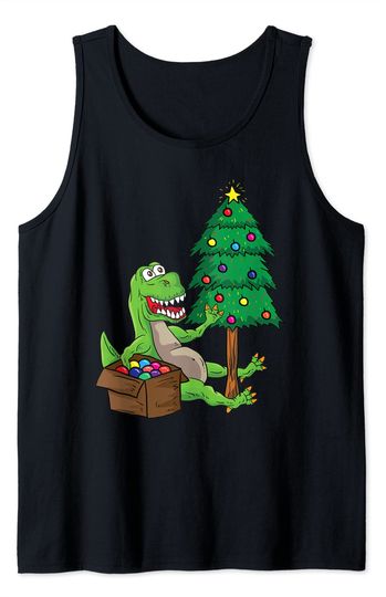 T-rex Meme Tank Top Hates Christmas X-Mas Tree Lights Decoration Dinosaur