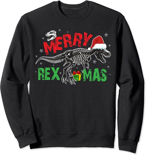 T-rex Meme Sweatshirt Merry Rexmas Dinosaur Skeleton Santa Hat Christmas Pajamas