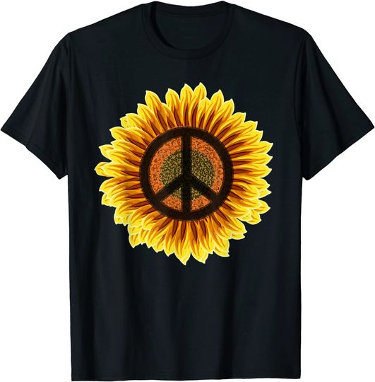 Sunflower Peace Sign 1960s 1970s Hippie Flower Retro T-Shirt