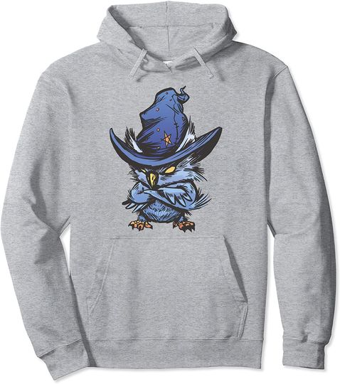 Angry Owl Hoodie With Witch Hat Bird Halloween Pullover