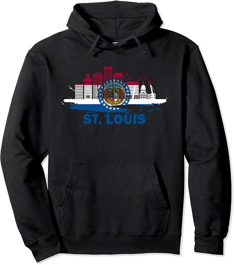 Missouri State Flag - St. Louis Cityscape -St. Louis Skyline Pullover Hoodie