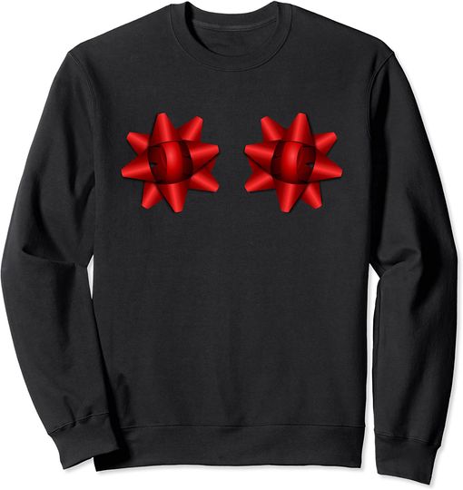 Boob Meme Sweatshirt Xmas Bows on Boobs Sexy Christmas Funny