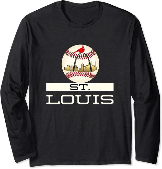 St Louis Skyline Red Cardinal Tshirt Cool Baseball Skyline Logo Long Sleeve T-Shirt
