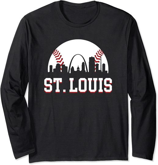 St Louis Skyline Cityscape Downtown Baseball Sports Fan Long Sleeve T-Shirt