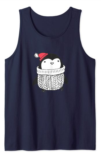 Christmas Penguin Tank Top Cute Baby Penguin in Turtleneck Sweater Winter Hat