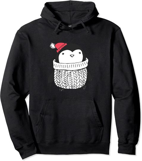 Christmas Penguin Hoodie Cute Baby Penguin in Turtleneck Sweater Winter Hat Pullover