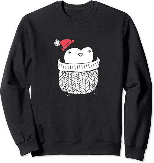 Christmas Penguin Sweatshirt Cute Baby Penguin in Turtleneck Sweater Winter Hat