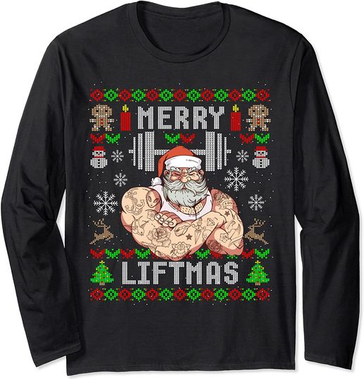 Funny Merry Liftmas Ugly Christmas Workout Powerlifting Long Sleeve T-Shirt