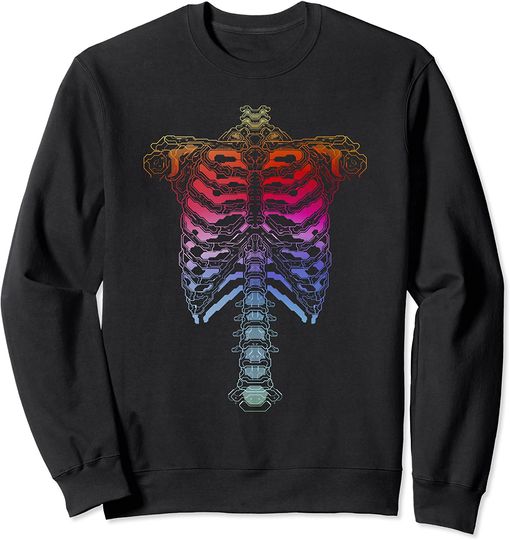 Trippy Colors Sweatshirt  Skeleton Rib Cage Cyber Vaporwave Art