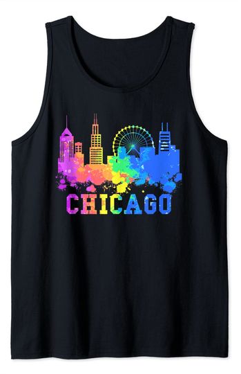 Watercolor Splash Tank Top Mens Chicago Watercolor Skyline Paint Splash Souvenir Illinois