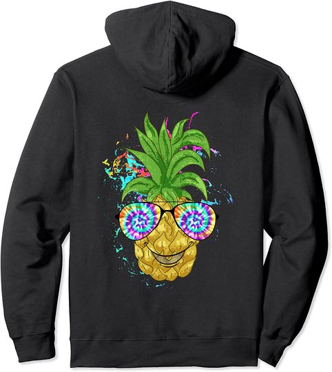 Watercolor Splash Hoodie Cute pineapple in tie dye glasses  Pullover