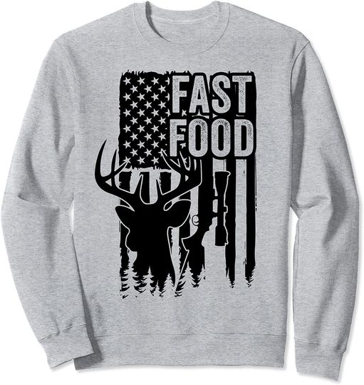 Hunter Sweatshirt Deer Hunting American Flag USA Hunter Gun Deer Fast Food