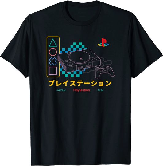 90s T-shirt Playstation Checker Neon