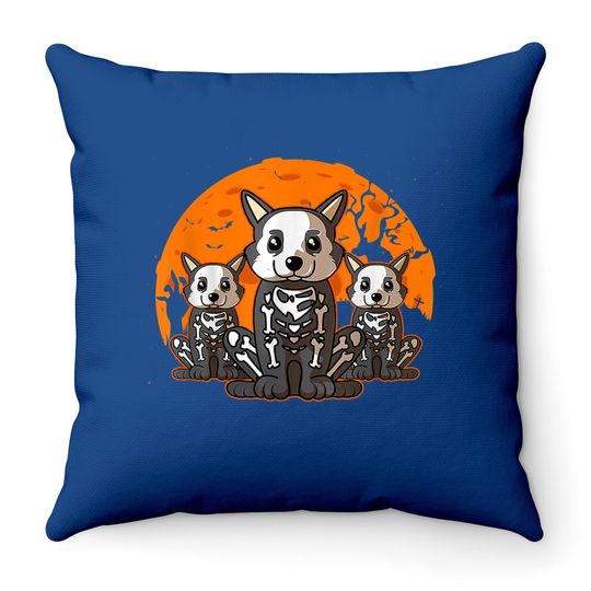 Corgi Skeleton Halloween Cute Graphic Throw Pillow