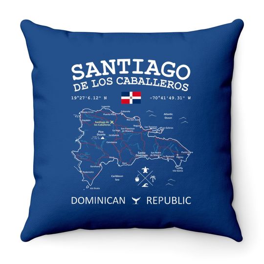 Santiago De Los Caballeros Dominican Republic Map Flag Throw Pillow