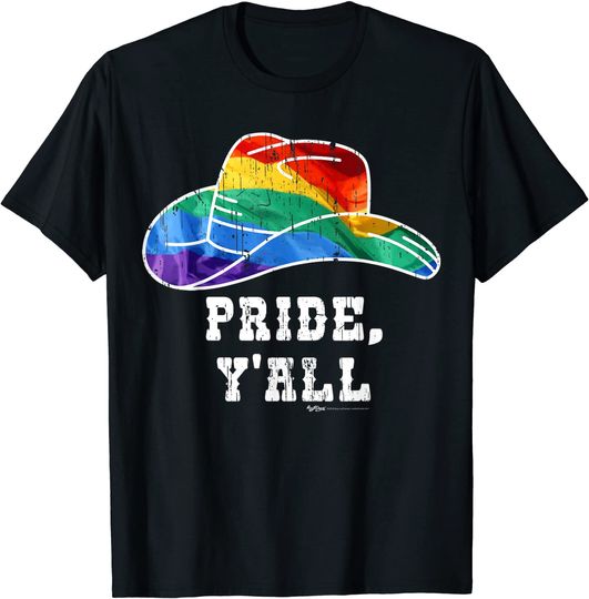Vintage Gay T-shirt Pride, Y'all, Gay Pride LGBT Rainbow Flag Cowboy Hat
