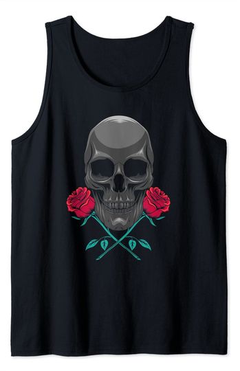 Rose Tank Top Skull Skeleton Head Bones Rose Flower Gothic Halloween Lover