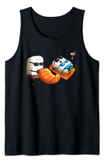 Cool Sushi Sunbathing | Funny Japanese Foodie Sunbath Gift Tank Top