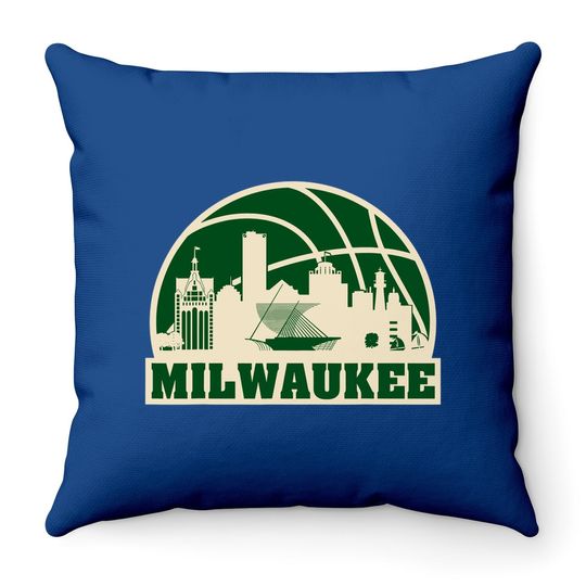 Milwaukee Basketball Vintage Cityscape Throw Pillow