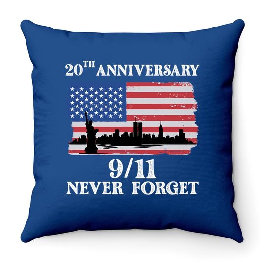 Never Forget 9/11 20th Anniversary 2021 Usa Flag Throw Pillow
