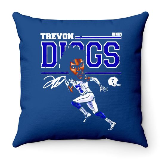 Dallas Cowboys Trevon Diggs Cartoon Signature Throw Pillow
