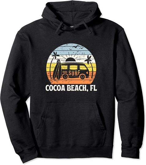 Palm Tree Types Florida Hoodie Cocoa Beach FL Florida Vintage Sunset Surf Sand Sea Pullover
