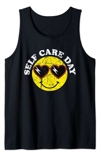 Smile Face Tank Top Self-Care Day 90s Smiley Face Retro Heart Sunglasses